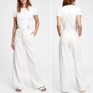 GAP Wide Leg Suspender Jeans White Denim Pants with Suspenders Size 31 | 12 Long